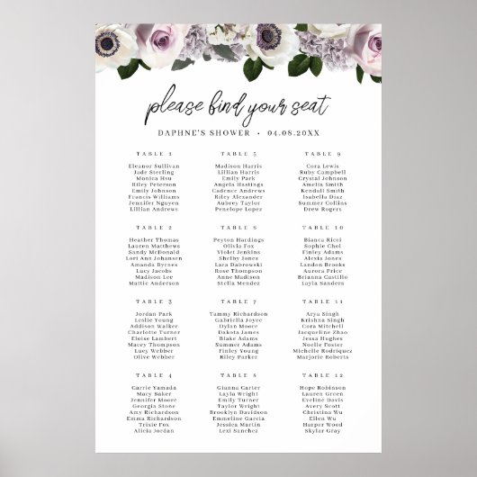 Witte Anemoon en Paarse Bloemen Zitting Grafiek Poster (Voorkant)