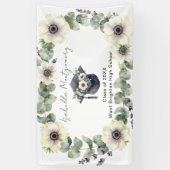 Witte Anemoon Eucalyptus Aquarel Afstudeerhoed Spandoek (Verticaal)