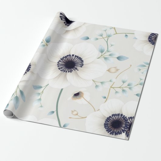 Witte Anemoon & Eucalyptus Pasen Cadeaupapier (Uitgerold)