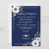 Witte Anemoon formele nautische marine bruiloft Kaart (Voorkant)