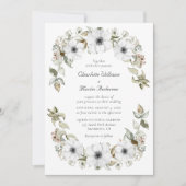 Witte Anemoon Krans Waterverf Boho Wedding Kaart (Voorkant)