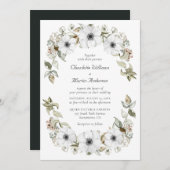 Witte Anemoon Krans Waterverf Boho Wedding Kaart (Voorkant / Achterkant)