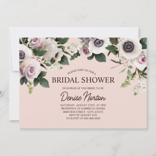 Witte Anemoon op Blush Roos Vrijgezellenfeest Kaart (Voorkant)