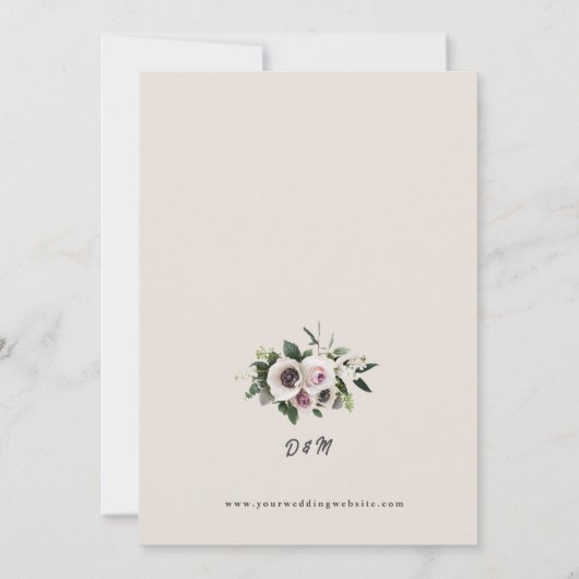 Witte Anemoon op Cameo Beige Wedding Kaart (Achterkant)