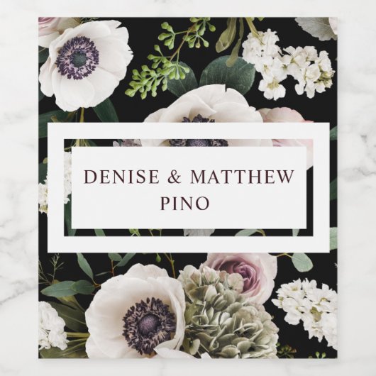 Witte Anemoon op Echte Zwarte Wijn Etiket (Enkel label)