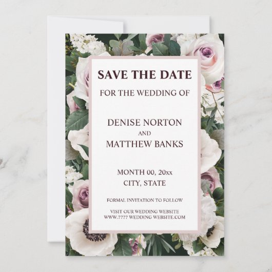 Witte Anemoon op Emerald Green Save The Date Kaart (Achterkant)