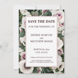 Witte Anemoon op Emerald Green Save The Date Kaart