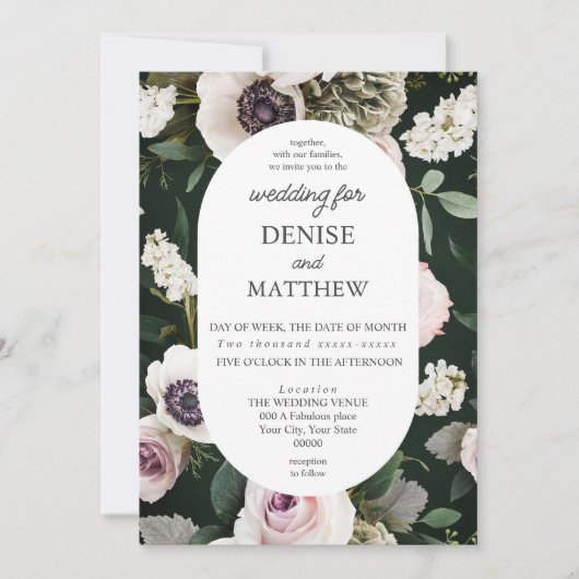 Witte Anemoon op Emerald Wedding Kaart (Voorkant)