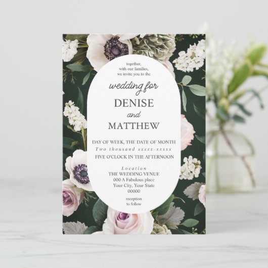 Witte Anemoon op Emerald Wedding Kaart (Staand voorkant)