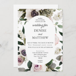 Witte Anemoon op Helder Witte bruiloft Kaart