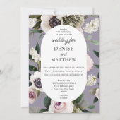 Witte Anemoon op Lavendel Grey Wedding Kaart (Voorkant)