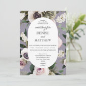 Witte Anemoon op Lavendel Grey Wedding Kaart (Staand voorkant)