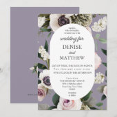 Witte Anemoon op Lavendel Grey Wedding Kaart (Voorkant / Achterkant)