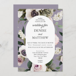 Witte Anemoon op Lavendel Grey Wedding Kaart