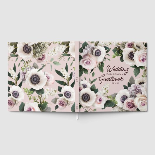 Witte Anemoon op Mauve Chalk Gastenboek (Volledig)