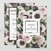 Witte Anemoon op Midnight Plum Save The Date Kaart (Voorkant / Achterkant)