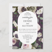 Witte Anemoon op Midnight Plum Wedding Kaart (Voorkant)