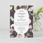 Witte Anemoon op Midnight Plum Wedding Kaart (Staand voorkant)