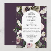 Witte Anemoon op Midnight Plum Wedding Kaart (Voorkant / Achterkant)