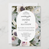 Witte Anemoon op Northern Droplet Grey Wedding Kaart (Voorkant)