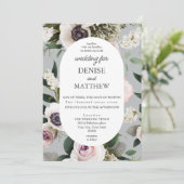 Witte Anemoon op Northern Droplet Grey Wedding Kaart (Staand voorkant)