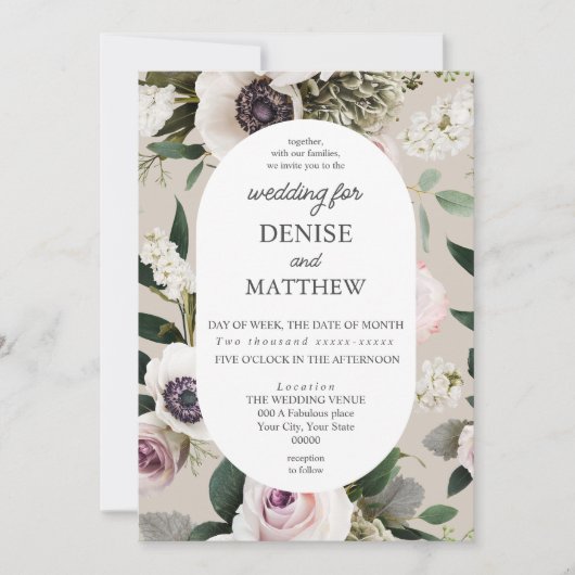 Witte Anemoon op perfect Bleke bruiloft Kaart (Voorkant)