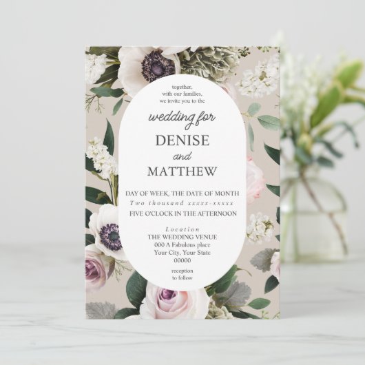 Witte Anemoon op perfect Bleke bruiloft Kaart (Staand voorkant)