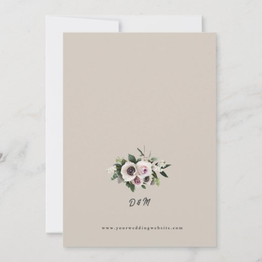 Witte Anemoon op perfect Bleke bruiloft Kaart (Achterkant)