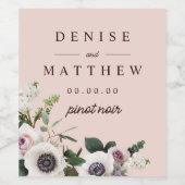 Witte Anemoon op Roos Blush Wijn Etiket (Enkel label)