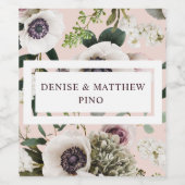 Witte anemoon op roze blozende achtergrond wijn etiket (Enkel label)