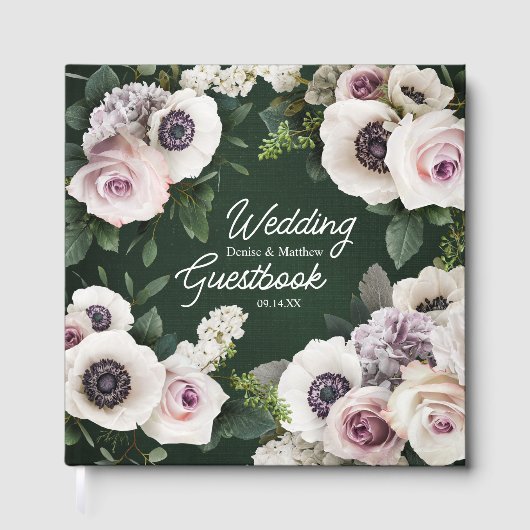 Witte Anemoon op Smaragd Gastenboek (Voorkant)