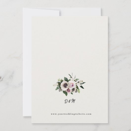 Witte Anemoon op Sneeuwwitje bruiloft Kaart (Achterkant)