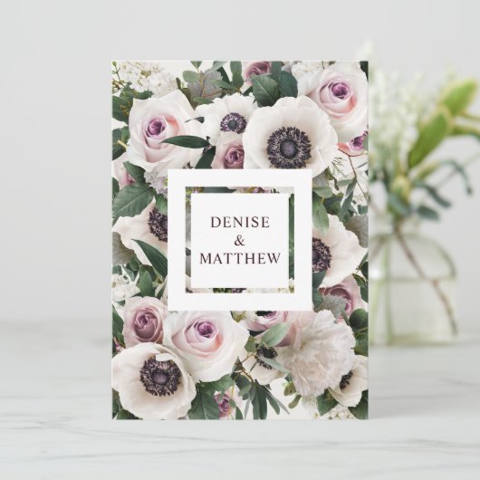 Witte Anemoon op Sneeuwwitje Save The Date Kaart (Staand voorkant)