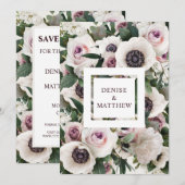 Witte Anemoon op Sneeuwwitje Save The Date Kaart (Voorkant / Achterkant)