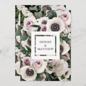 Witte Anemoon op True Black Save The Date Invi Kaart (Voorkant / Achterkant)