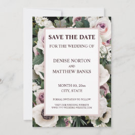 Witte Anemoon op True Black Save The Date Invi Kaart