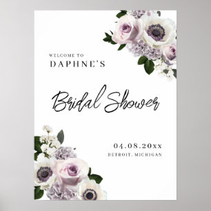 Witte Anemoon & Paarse Bloemen Zwarte Douche Welko Poster