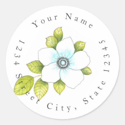 Witte anenpen en Waterverf Bloemlabels Ronde Sticker (Voorkant)