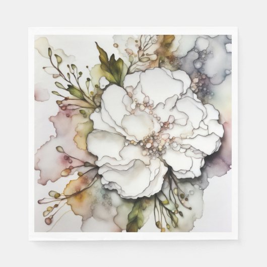 Witte anjer alcohol inkt abstract servet (Voorkant)