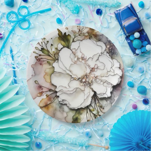 Witte anjer alcoholinkt Abstract Papieren Bordje (Feest)