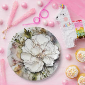 Witte anjer alcoholinkt Abstract Papieren Bordje (Feest)