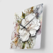 Witte anjer alcoholinkt Abstract Vierkante Klok (Hoek)