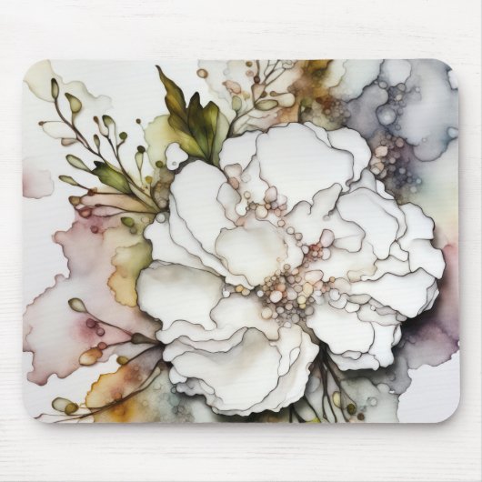 Witte anjer alcoholinkt muismat (Voorkant)