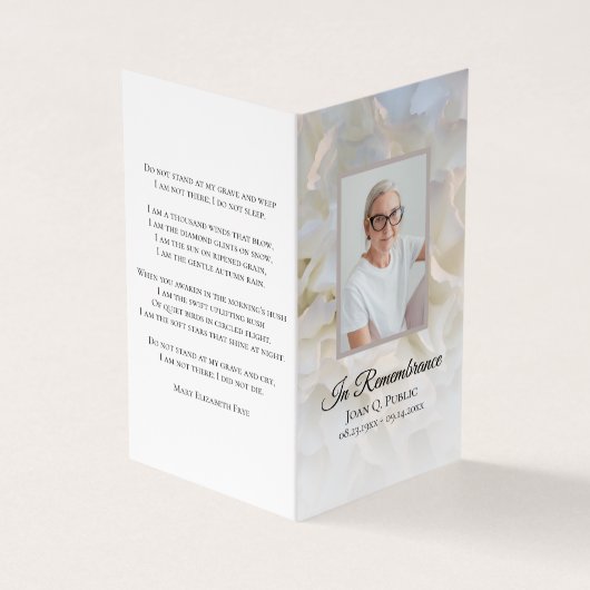 Witte Anjer Bloemen Begrafenis Gebed Visitekaartje (Buitenkant)