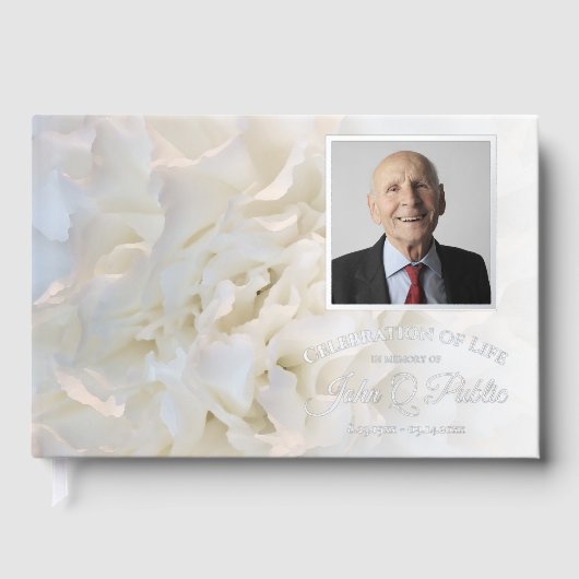 Witte anjer bloemen viering van het leven gastenboek (Voorkant)