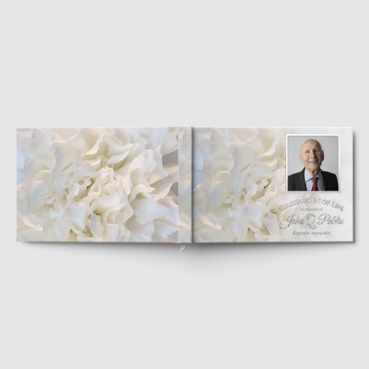 Witte anjer bloemen viering van het leven gastenboek (Volledig)