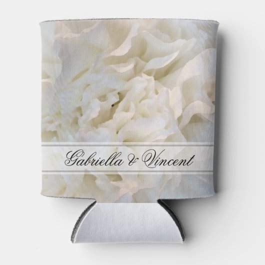 Witte anjer bloemenbruiloft gunst blikjeskoeler (Voorkant)