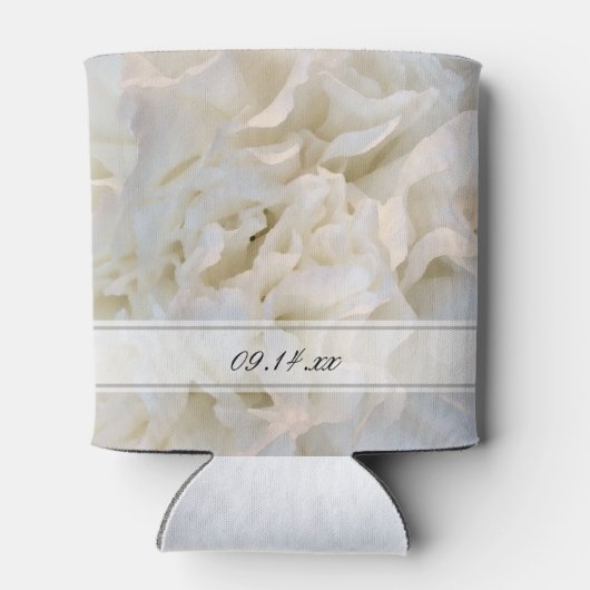 Witte anjer bloemenbruiloft gunst blikjeskoeler (Achterkant)