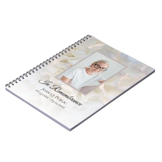 Witte anjer bloemenviering van het leven begrafeni notitieboek (Linkerzijde)