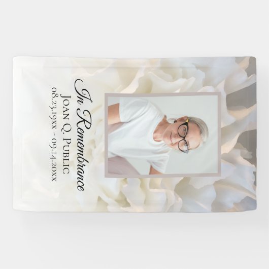 Witte anjer bloemenviering van het leven begrafeni spandoek (Horizontaal)